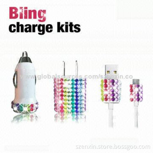 3-in-1 Bling Charge Kits for iPhone 5, Various Designs and Colors are Available